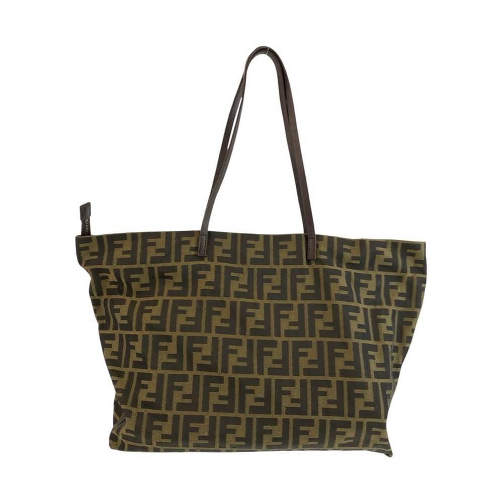 FENDI Zucca Brown Canvas Leather Tote Bag Shoulder for Women